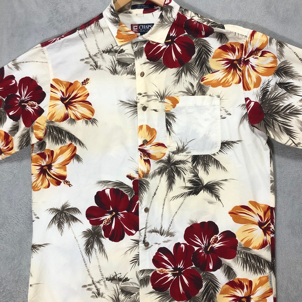 Chaps Ralph Lauren Hawaiian‎ Shirt Floral Palm Tree Print Button Up L